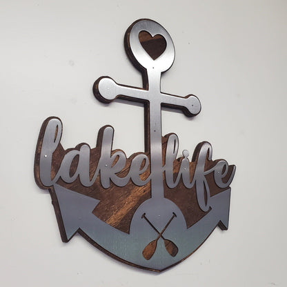 Rustic Lake Life Metal Anchor Wall Art (Made in USA)