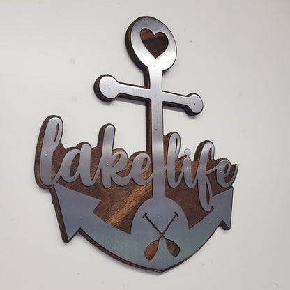 Rustic Lake Life Metal Anchor Wall Art (Made in USA)