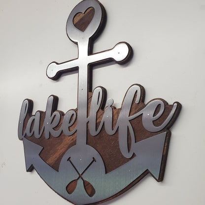 Rustic Lake Life Metal Anchor Wall Art (Made in USA)