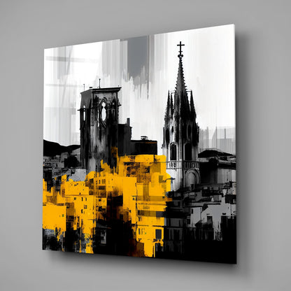 Gray City With Light Glass Wall Art