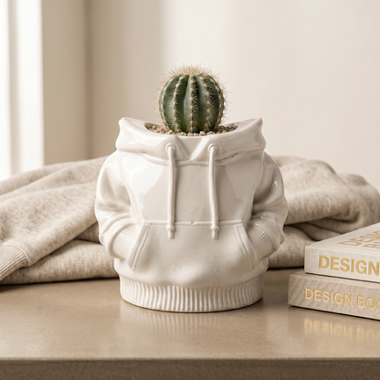 Hoodie Planter, Gypsum White 4"