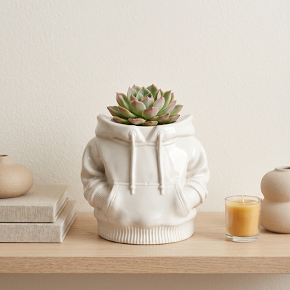 Hoodie Planter, Gypsum White 4"