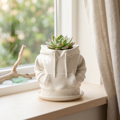 Hoodie Planter, Gypsum White 4"