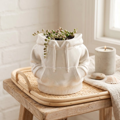 Hoodie Planter, Gypsum White 4"