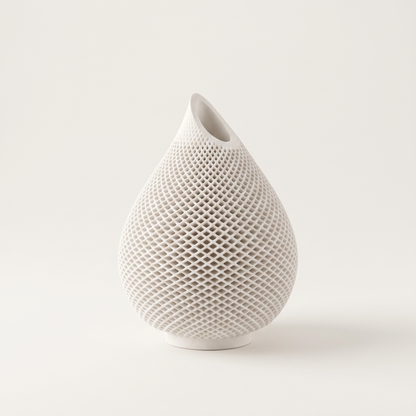 Teardrop Honeycomb Vase, Gypsum White 5"
