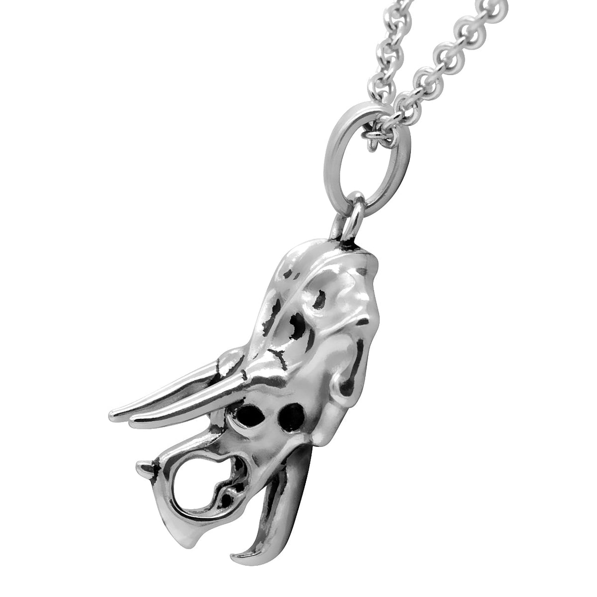 Unisex Sterling Silver Dinosaur Skull Necklace