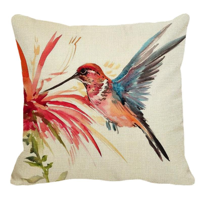Colorful Birds Watercolor Painting Cushion Case