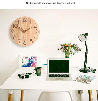 12-Inch Nordic Modern Wooden 3D Wall Clock